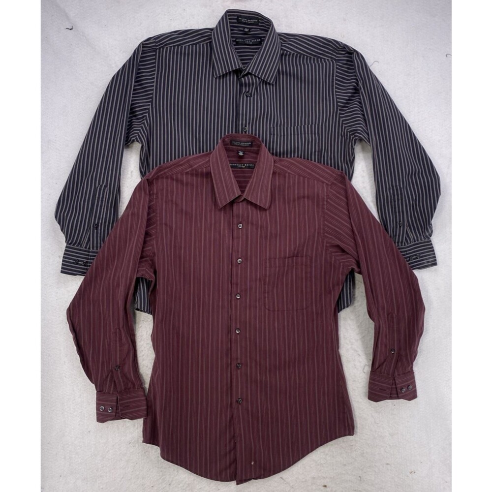 Lot of 2 Geoffrey Beene Fitted Dress Shirts Mens Medium M Striped Maroon Black